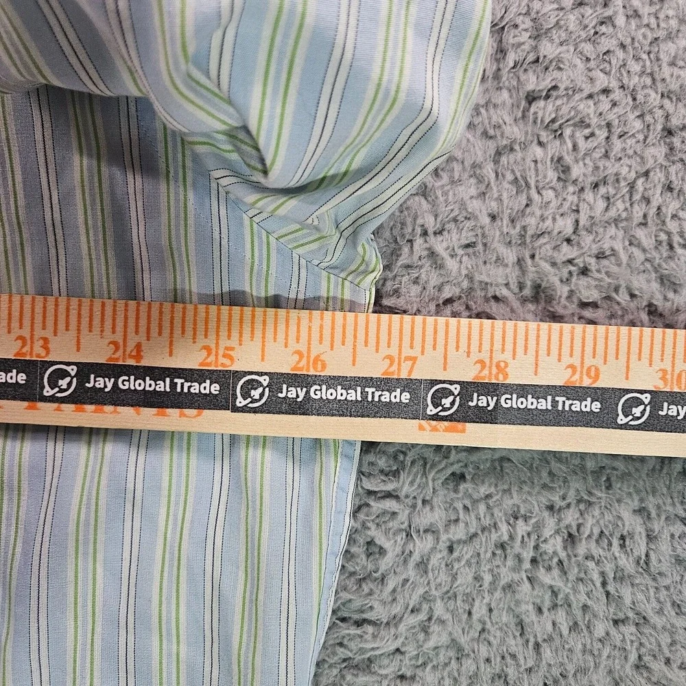 Banana Republic Shirt Men XL 17-17.5 Button Up‎ Long Sleeve Blue Green Striped